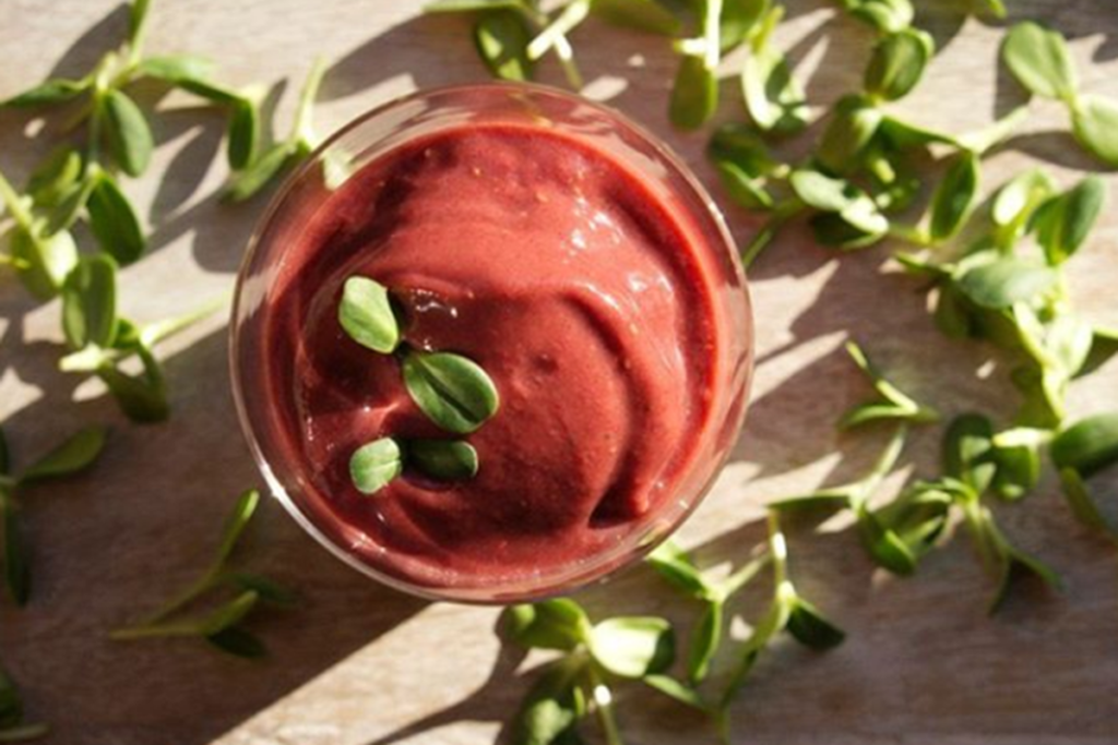 photo recipe berry smoothie with microgreens