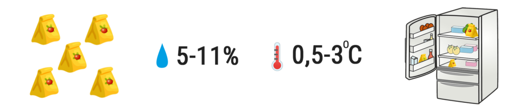 Tomato seeds stored in a sealed container at cool, dry conditions
