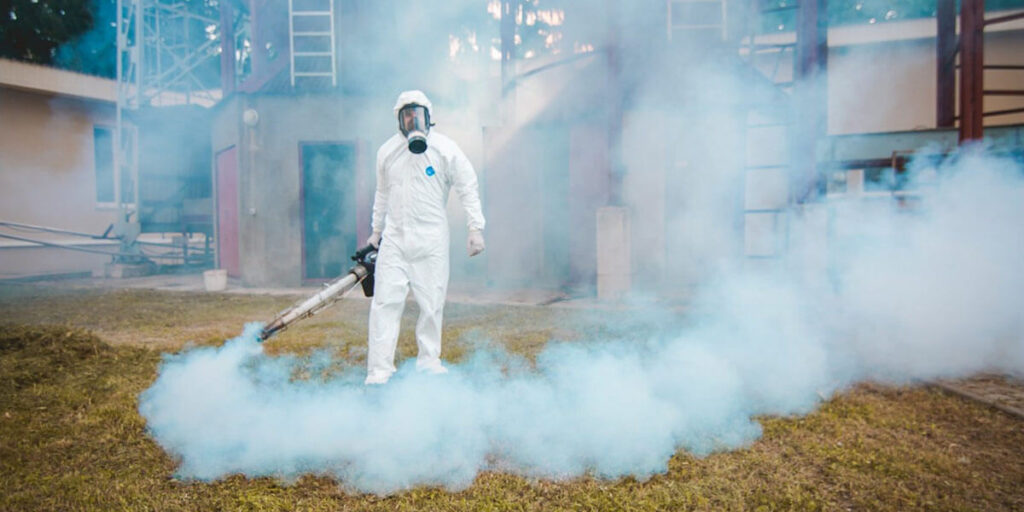Fumigation of a warehouse to protect stored goods from pests