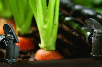 Carrots growing with drip irrigation system